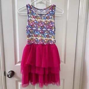 Posh Peanut Lisa Frank Markie Magic Rainbow Unicorn Pink Tulle Dress Girls 10-12